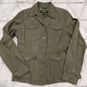 Eddie Bauer Linen Cotton Women’s Sz Med Green Button Down Spring Jacket Classic